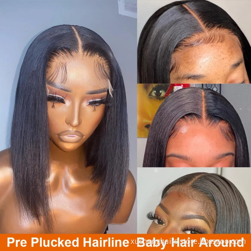 Indian Hair Raw Unprocessed Virgin Human Hair Lace Frontals Small Knots Hair Bob Wigs Short Bob Lace Front Wig